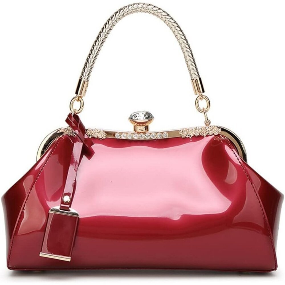 Women's Burgundy Faux Leather Top Handle Evening Retro Easy Durable Tote Bag